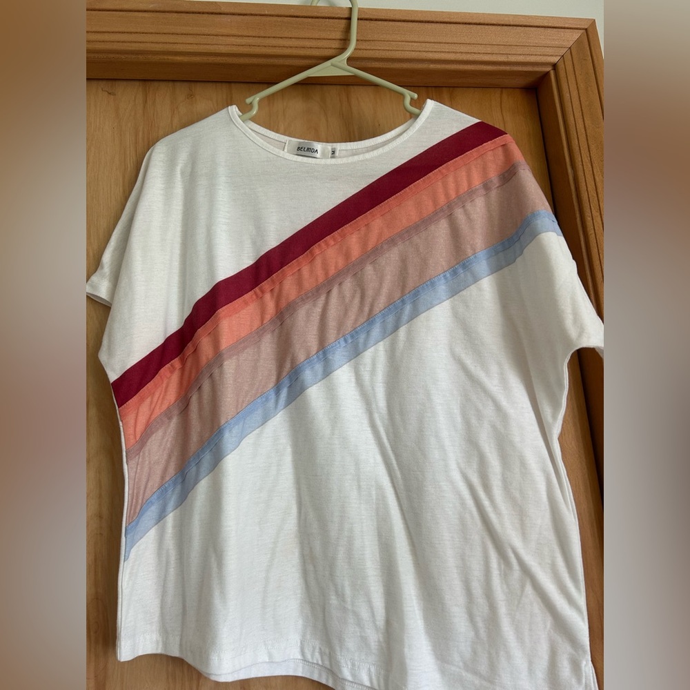 Medium Asymmetrical Neutral Rainbow T-shirt